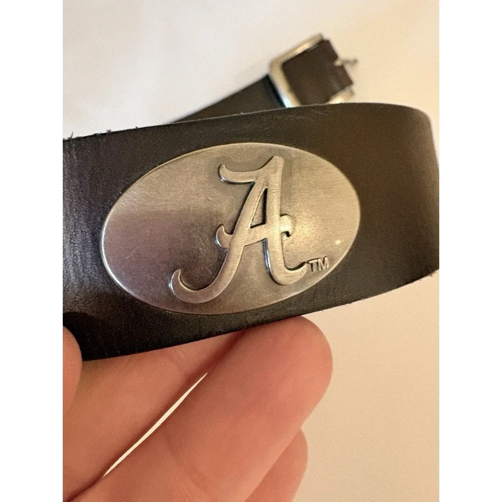 Zep-Pro Alabama Belt Size 38 Brown Leather Silver Tone A Accents Buckle RollTide